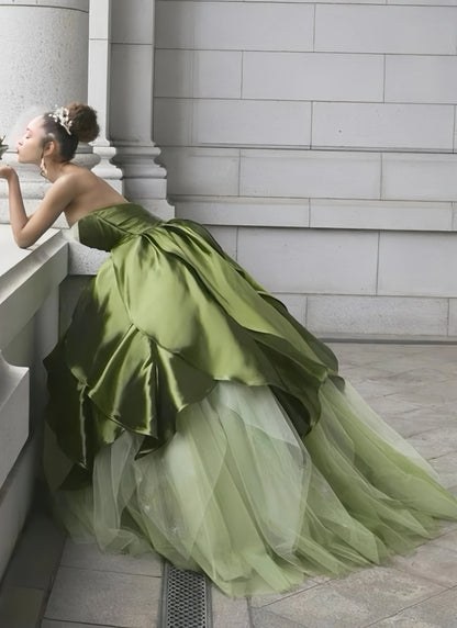 Green Sweetheart Tulle Satin Ball Gown Sweet Birthday Party Dress,AST2236