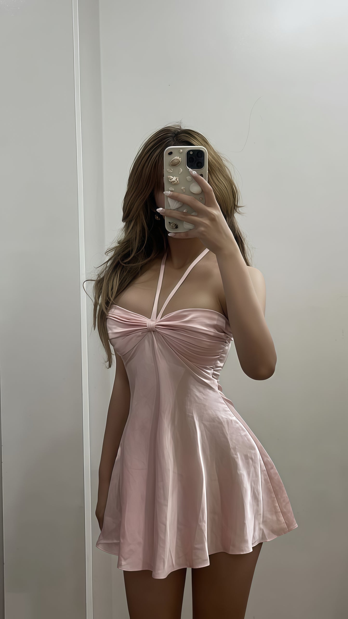 Halter Pink A-line Homecoming Dresses Mini Party Gown,AST1898