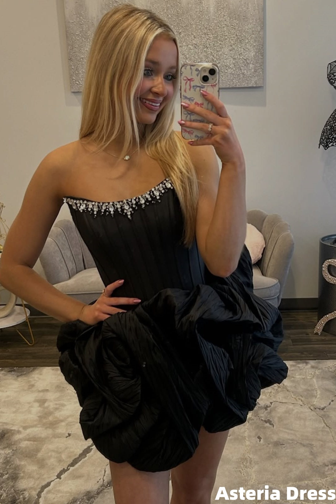 High Quality Black Strapless Beaded Mini Homecoming Dresses