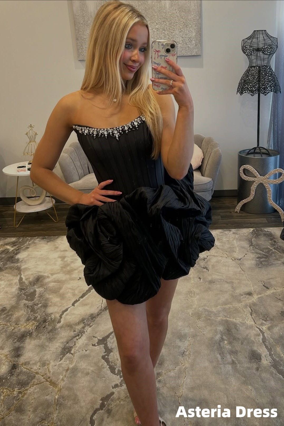 High Quality Black Strapless Beaded Mini Homecoming Dresses