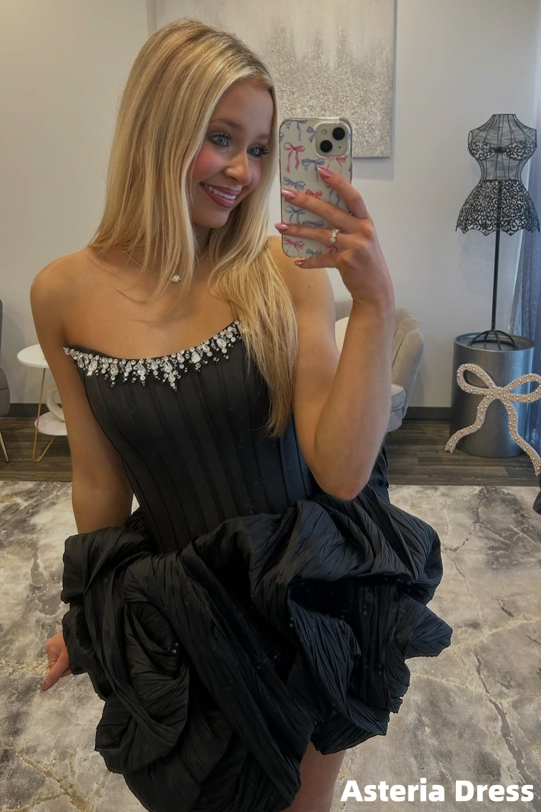 High Quality Black Strapless Beaded Mini Homecoming Dresses