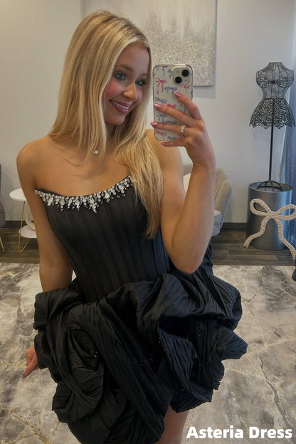 High Quality Black Strapless Beaded Mini Homecoming Dresses