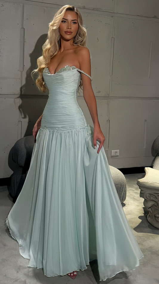 High Quality Custom Made Chiffon Prom Dresses Light Blue Beaded Evening Formal Gown,AST2094