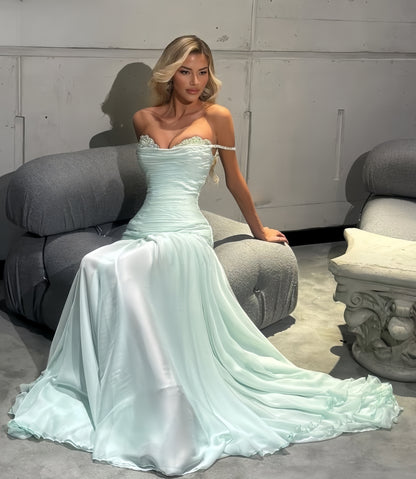 High Quality Custom Made Chiffon Prom Dresses Light Blue Beaded Evening Formal Gown,AST2094