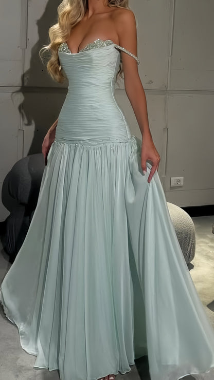High Quality Custom Made Chiffon Prom Dresses Light Blue Beaded Evening Formal Gown,AST2094