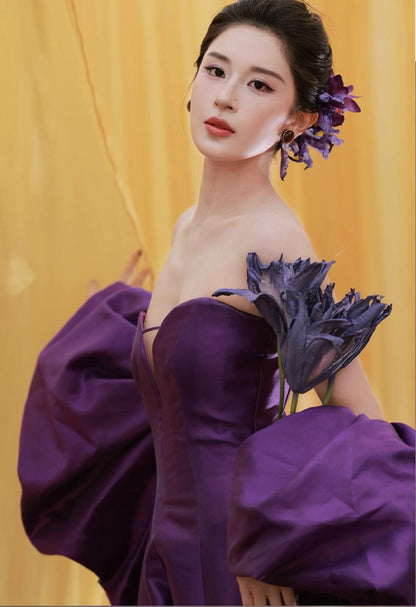 High Quality Purple Satin Prom Dresses Sweetheart V-Neck Satin Party Dress,AST2183