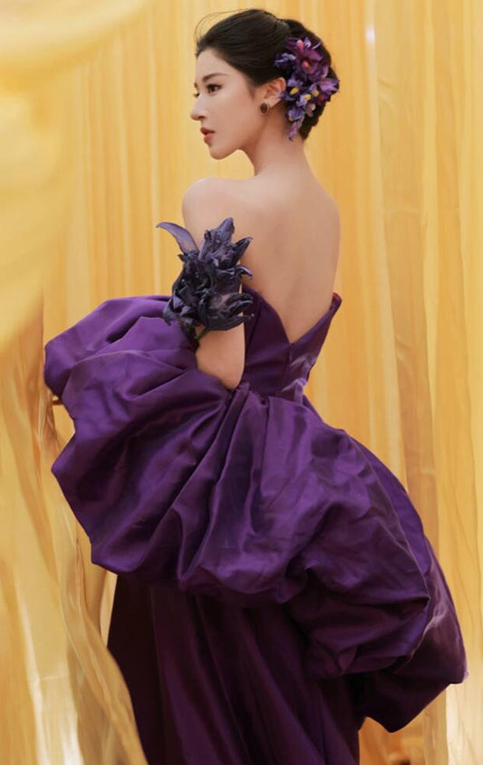 High Quality Purple Satin Prom Dresses Sweetheart V-Neck Satin Party Dress,AST2183