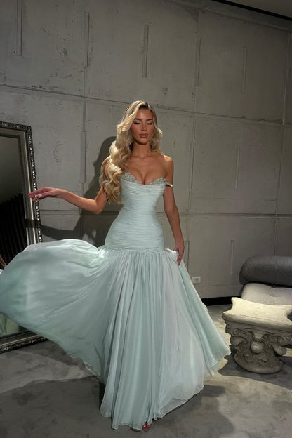 High Quality Custom Made Chiffon Prom Dresses Light Blue Beaded Evening Formal Gown,AST2094