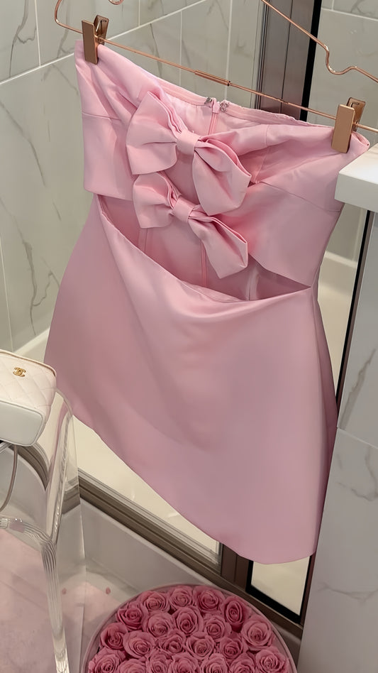 Homecoming Dresses Sweet Strapless Hoco Party Dress Bowknot Graduation Dress,AST1996