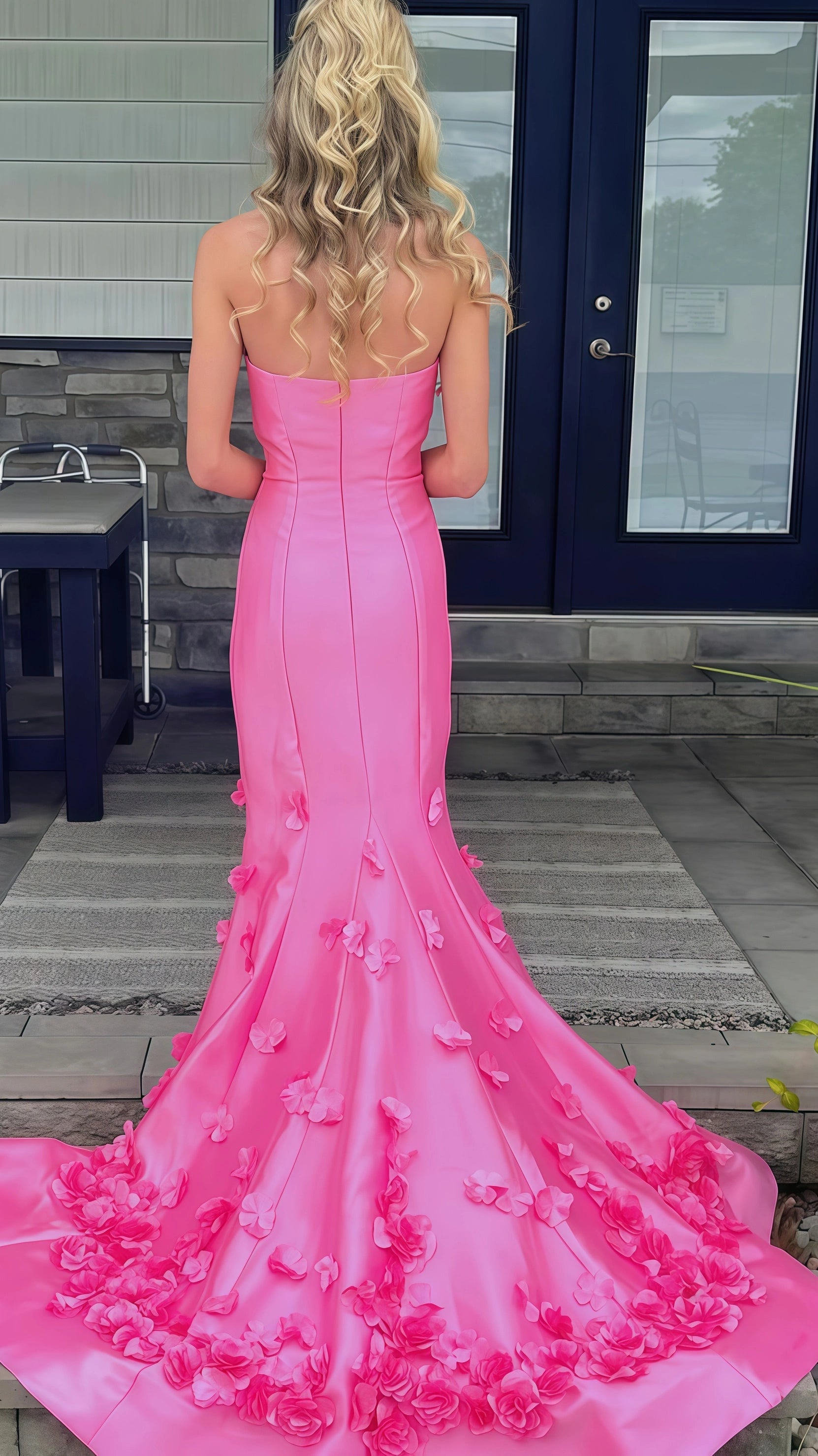 Hot Pink Strapless 3D Floral Mermaid Senior Prom Dresses For Women,AST Asteria Hot Pink Strapless 3D Floral Mermaid Senior Prom Dresses For Women,AST Asteria