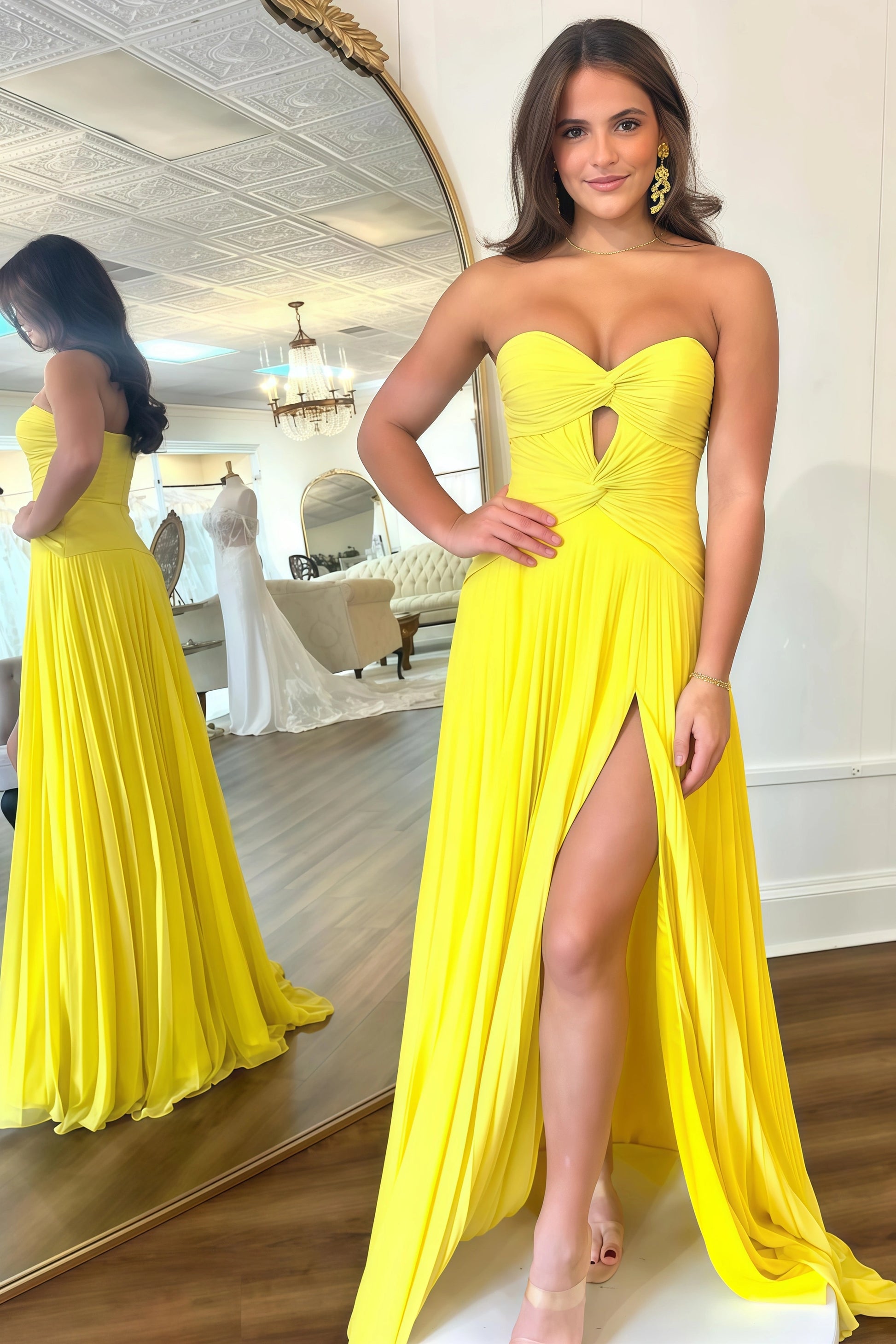 Hot Pink Sweetheart Keyhole Chiffon Pleated Long Prom Dress,AST1619 – Asteria