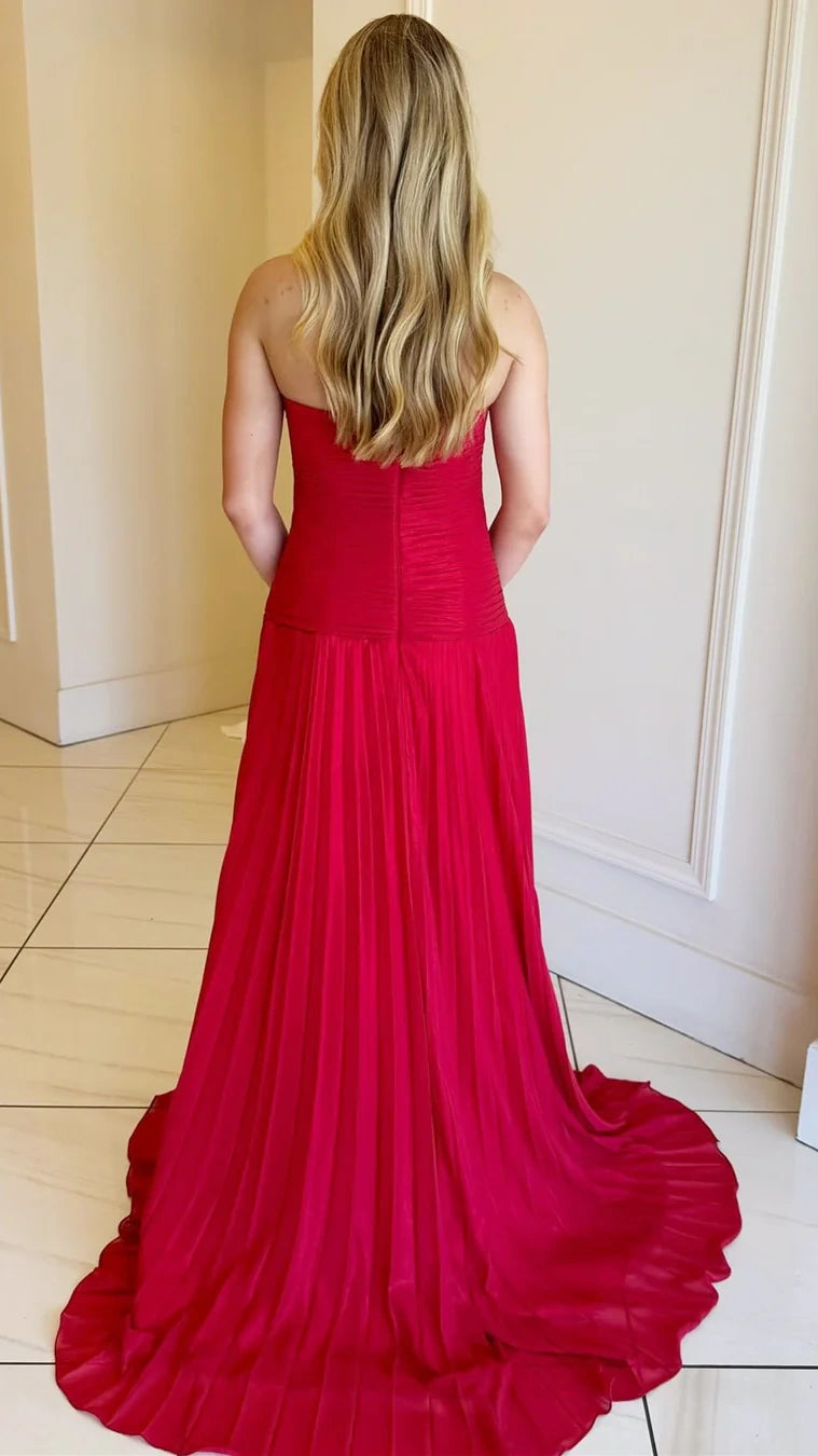 asteria sweetheart chiffon long dress Hot Pink Sweetheart Keyhole Chiffon Pleated Long Prom Dress,AST1619 – Asteria