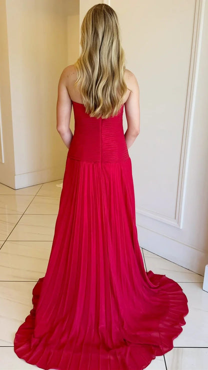 Hot Pink Sweetheart Keyhole Chiffon Pleated Long Prom Dress,AST1619 Asteria Hot Pink Sweetheart Keyhole Chiffon Pleated Long Prom Dress,AST1619 Asteria