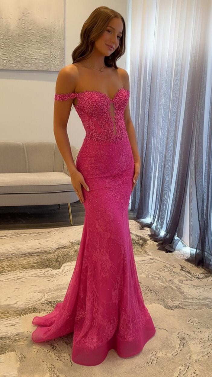 Off The Shoulder Mermaid Prom Dresses Lace Appliques Evening Party Dress,AST2290