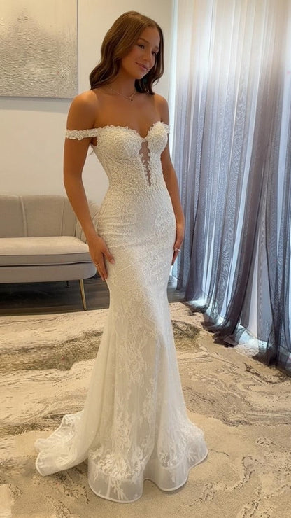 Off The Shoulder Mermaid Prom Dresses Lace Appliques Evening Party Dress,AST2290