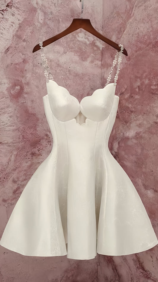 Ivory A-line Homecoming Dresses Pearl Beaded Back To School Dress,AST2009