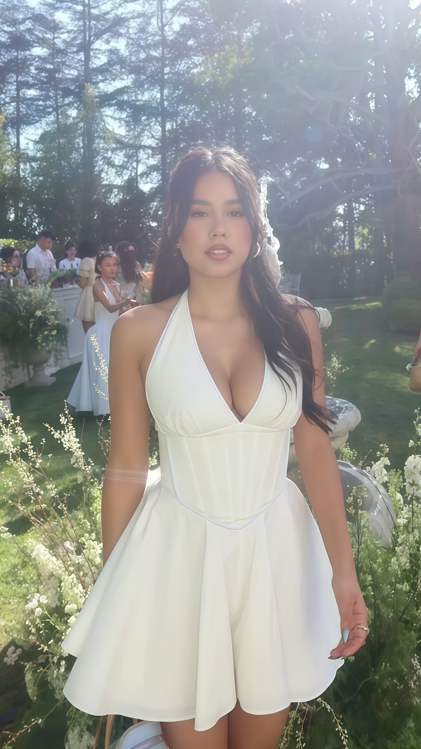 Ivory Halter Homecoming Dress Cocktail Graduation Dress V-neck Short Dresses,AST1799