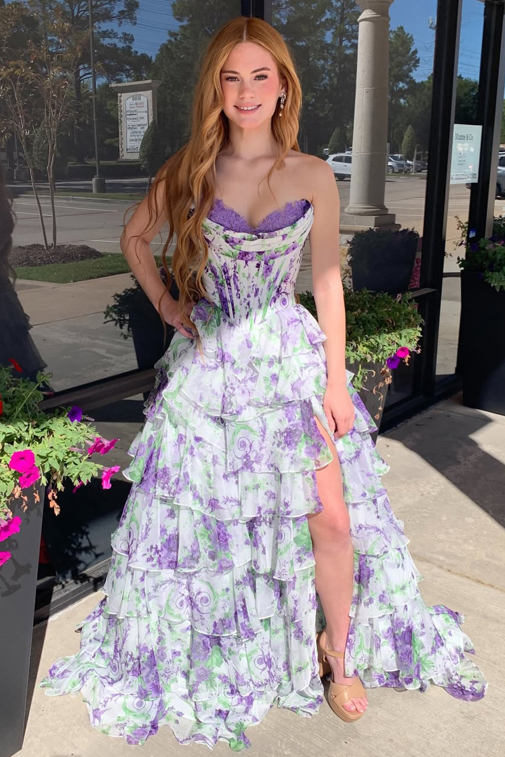 Gorgeous Sweetheart Ball Gown Leopard Print Tiered Prom Dress with Appliques