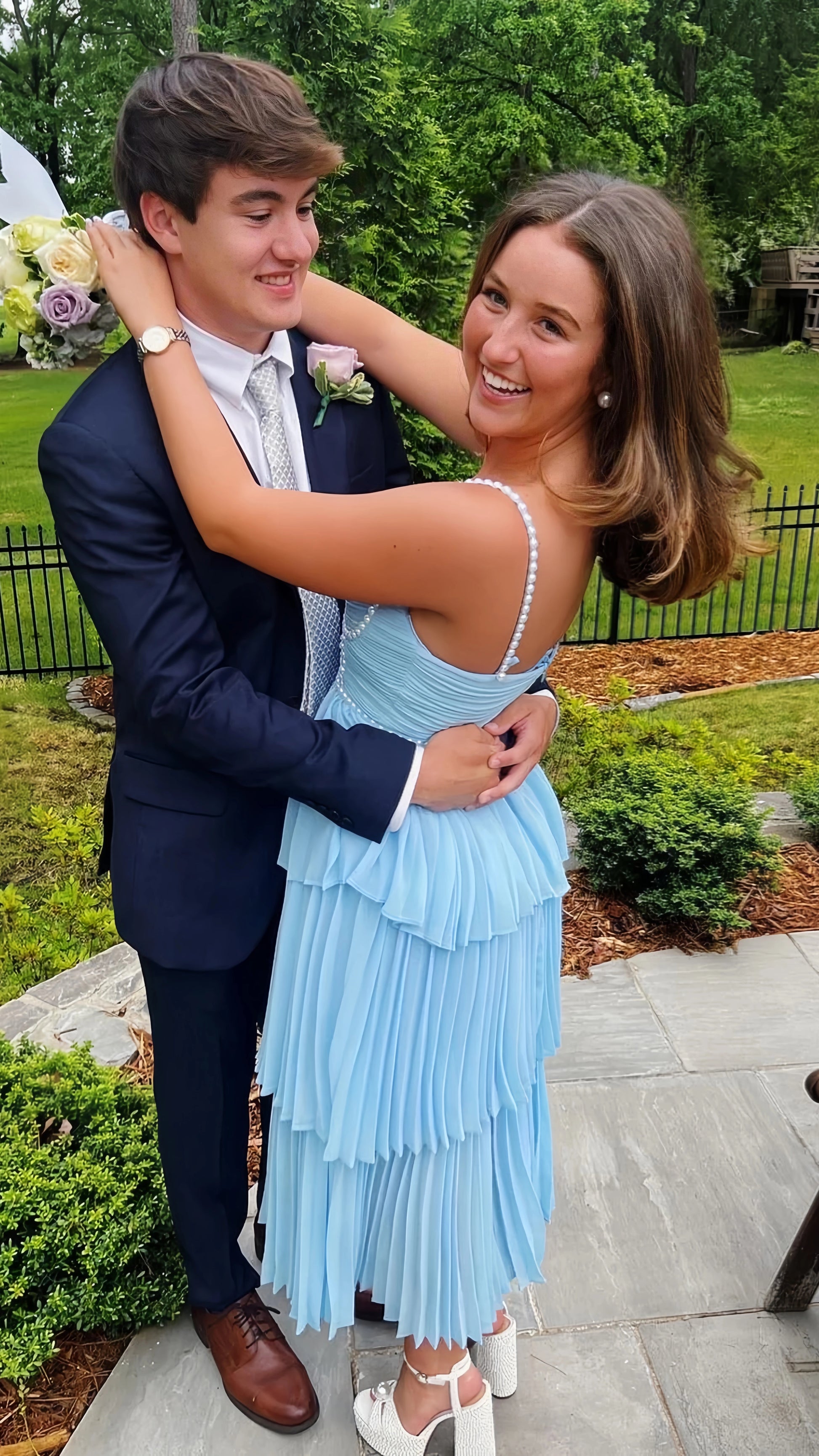 Light Blue Chiffon Prom Dresses, Pearl Beaded Evening Gown, AST1558 Asteria Light Blue Chiffon Prom Dresses, Pearl Beaded Evening Gown, AST1558 Asteria