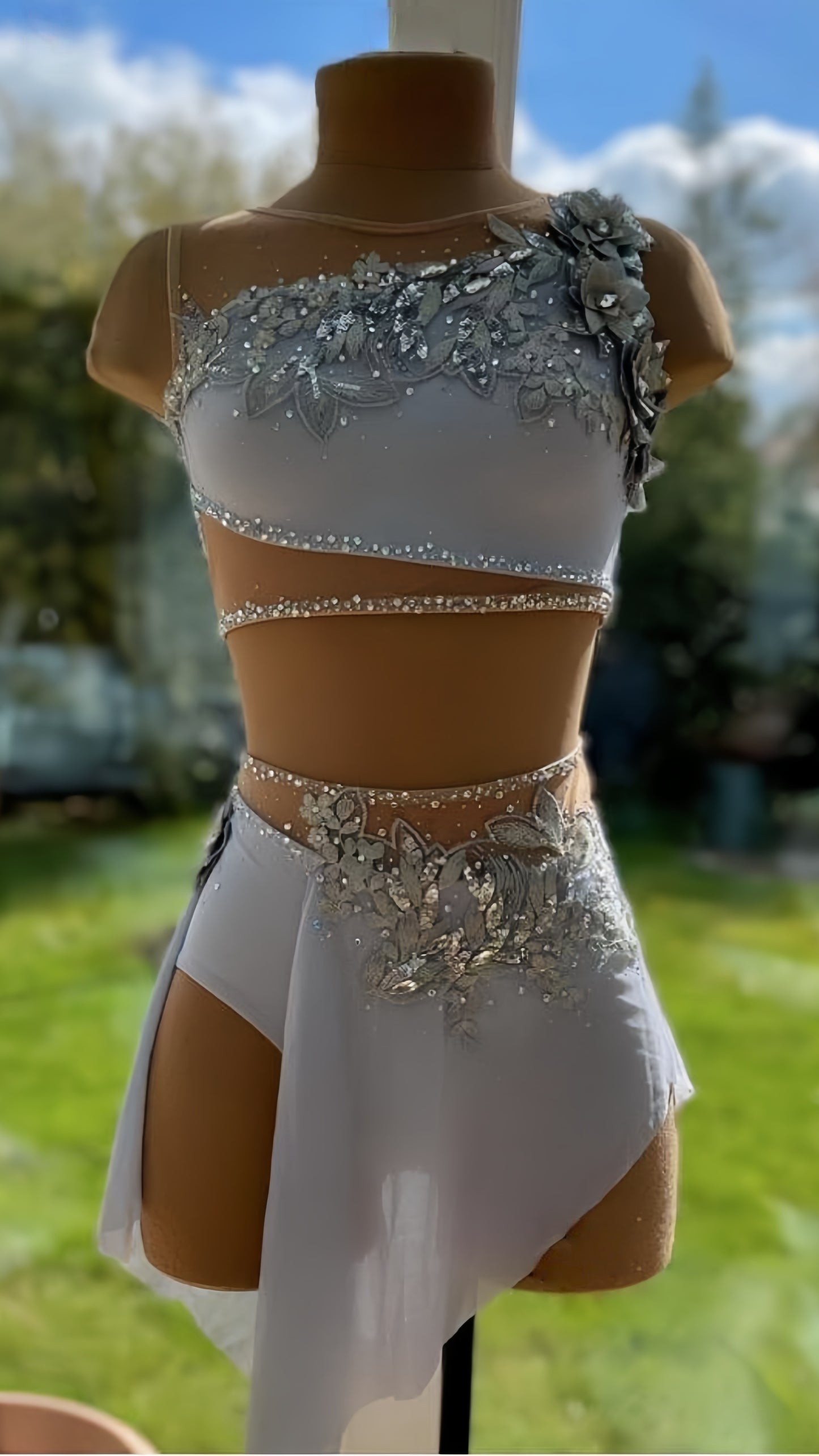 Light Blue Floral Applique Beaded Homecoming Dress, AST1919