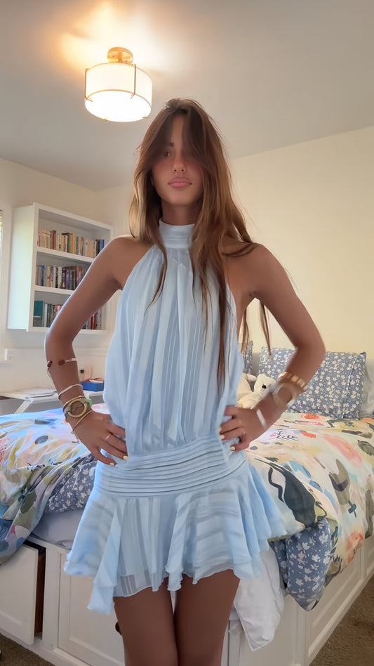 Light Blue Halter Chiffon Homecoming Dresses Sleeveless Party Dress, AST1950