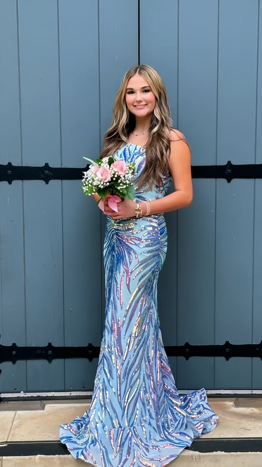 Light Blue Mermaid Evening Prom Dress, AST1535