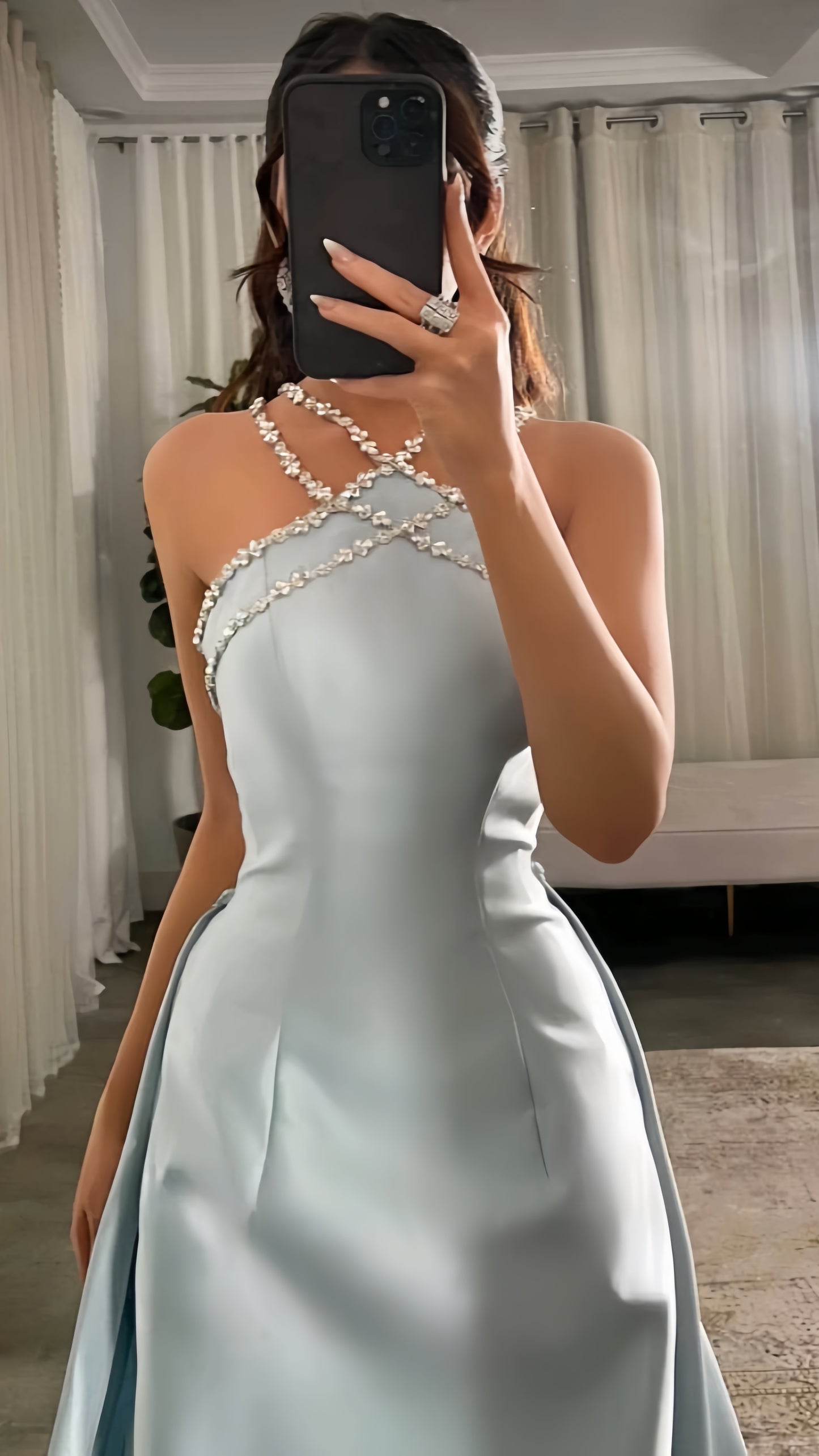 Light Blue Sheath Beaded Party Dress, Long Evening Prom Dress,AST1782