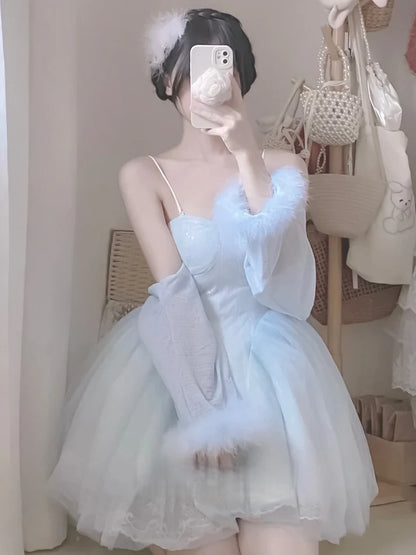 Light Blue Sweetheart Homecoming Dresses Lace Birthday Party Ball Gown,AST1961