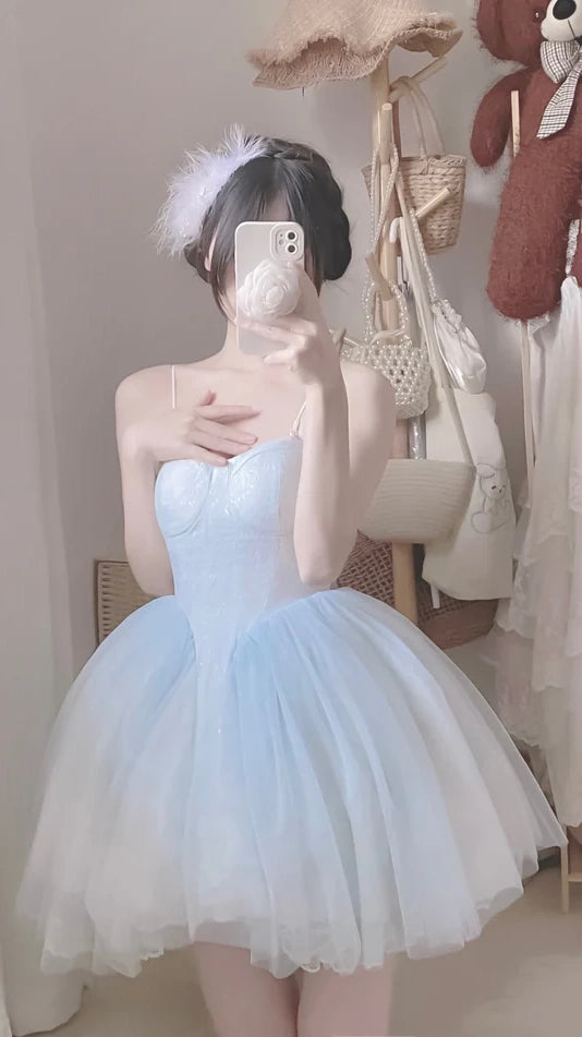 Light Blue Sweetheart Homecoming Dresses Lace Birthday Party Ball Gown,AST1961