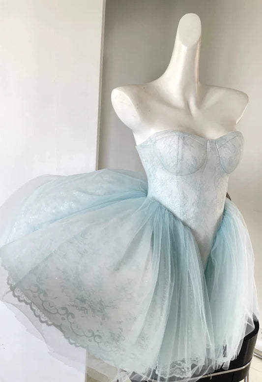 Light Blue Sweetheart Homecoming Dresses Lace Birthday Party Ball Gown,AST1961