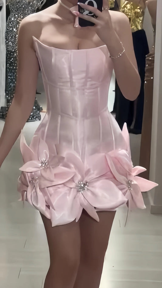 Light Pink Bodycon Homecoming Dresses Fairy Flowers Party Hoco Dress, AST1943