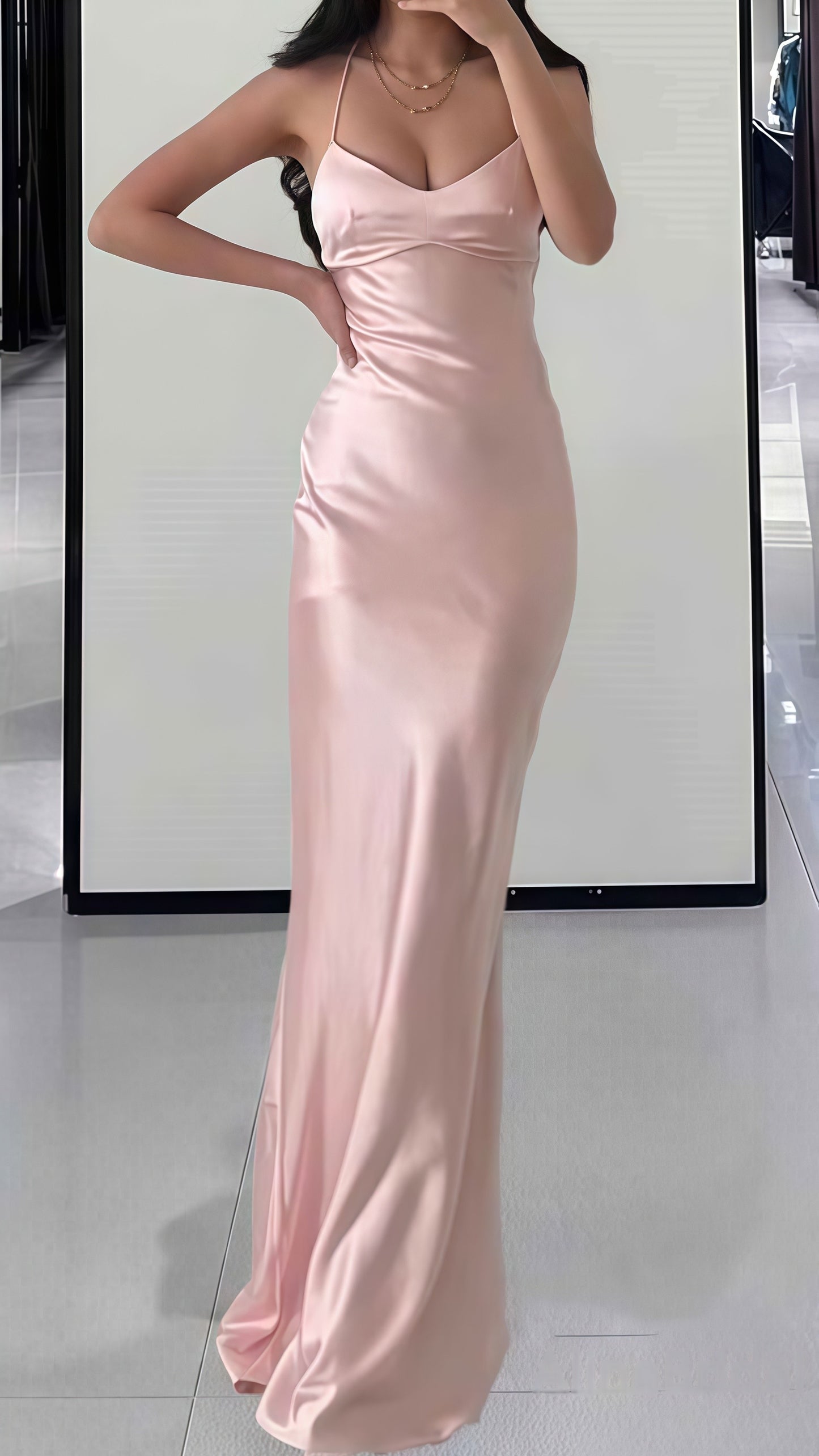 Light Pink Bodycon Long Prom Dresses With Cross Back,AST1671