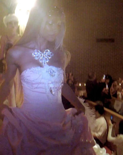 Light Pink Strapless Prom Dresses Pearl Floral Evening Party Dress,AST2230