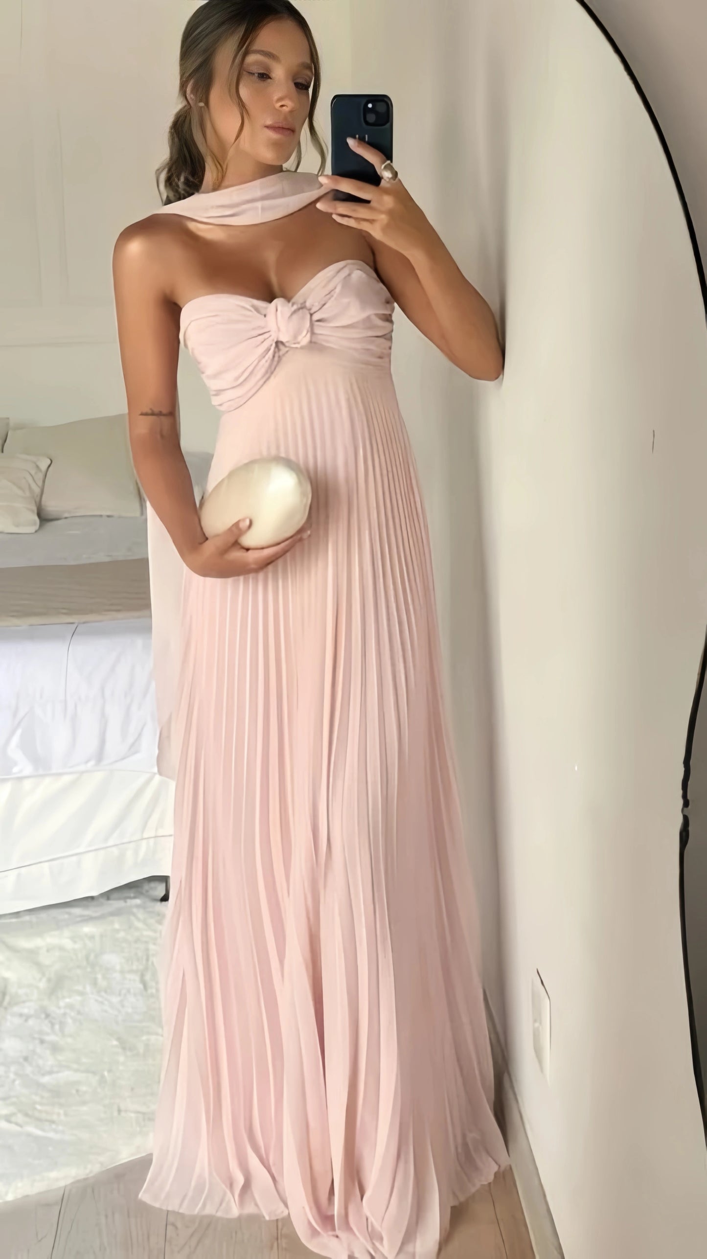Light Pink Sweetheart Prom Dresses Pleated Chiffon Evening Party Dress,AST2248