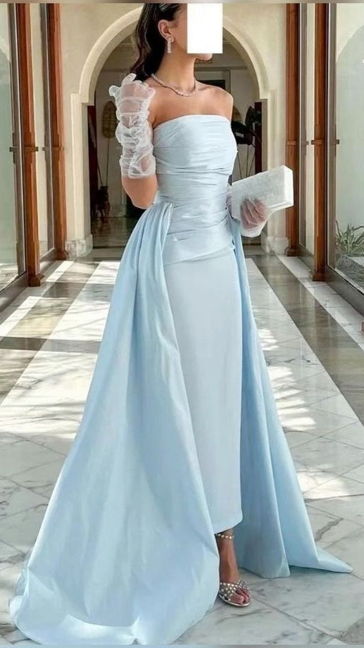 Light Blue Strapless Sheath Prom Dresses,AST2061