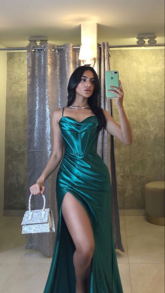 Mermaid Satin Long Prom Dress With Side Slit, AST881 - Asteria