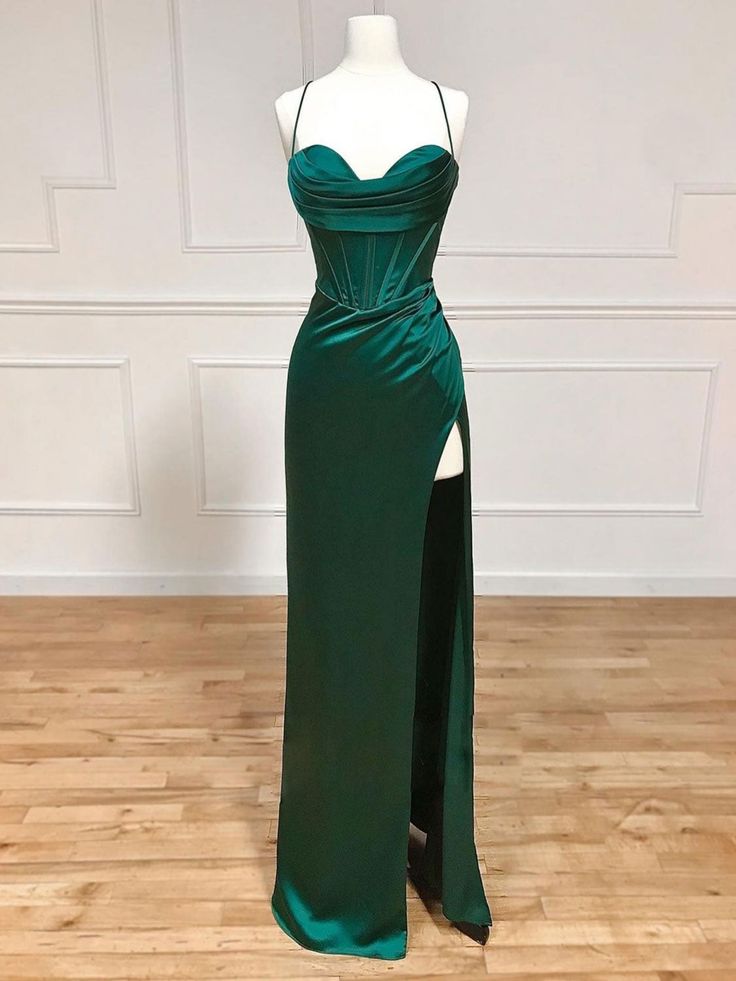 Mermaid Satin Long Prom Dress With Side Slit, AST881 - Asteria