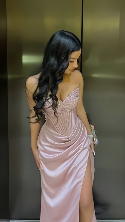 Lovely Pink Beaded Mermaid Prom Dresses Long Evening Party Dress,AST2080
