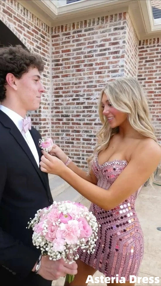 Luxurious Bodycon Sweetheart Pink Corset Homecoming Dress with Beading