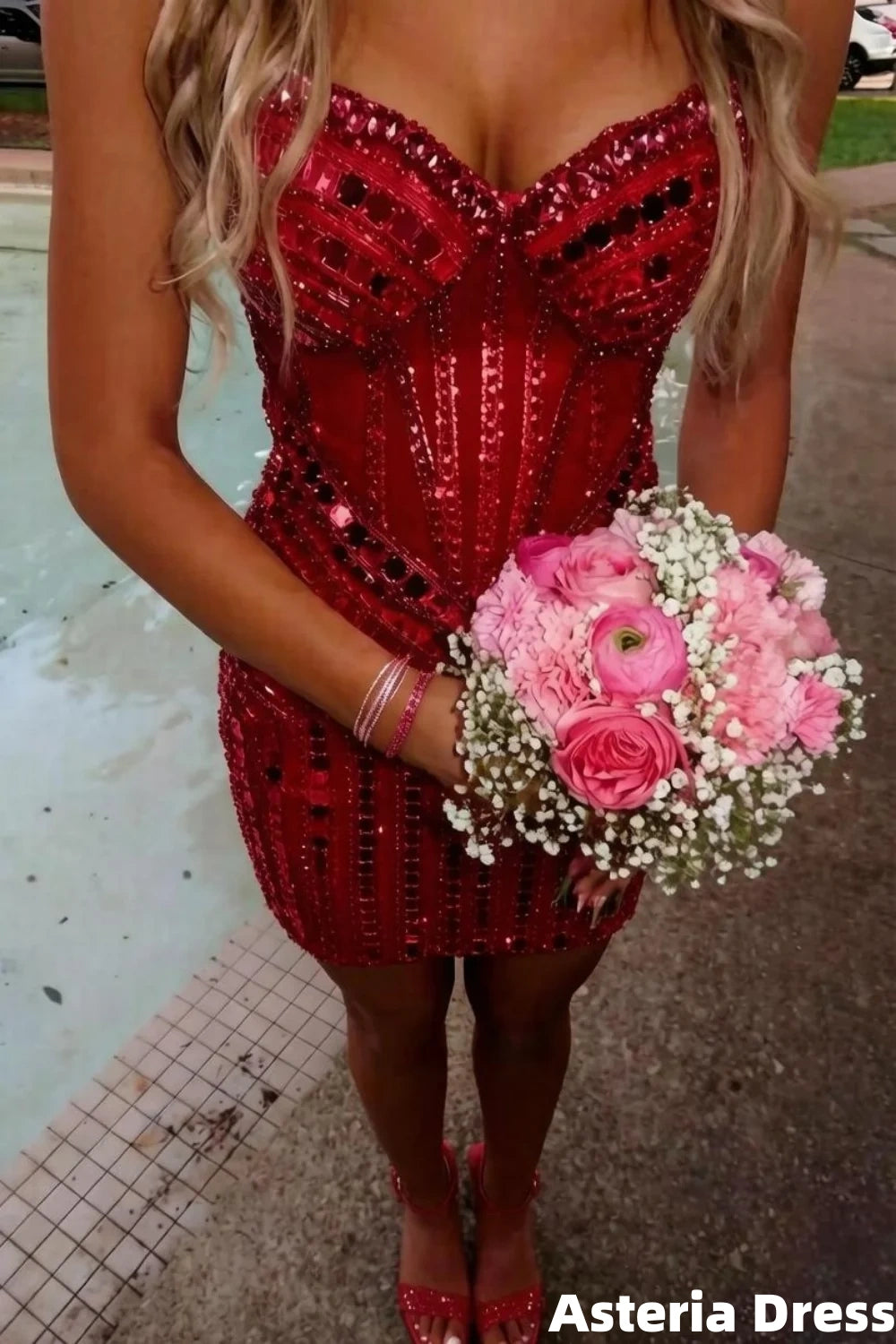 Luxurious Bodycon Sweetheart Pink Corset Homecoming Dress with Beading