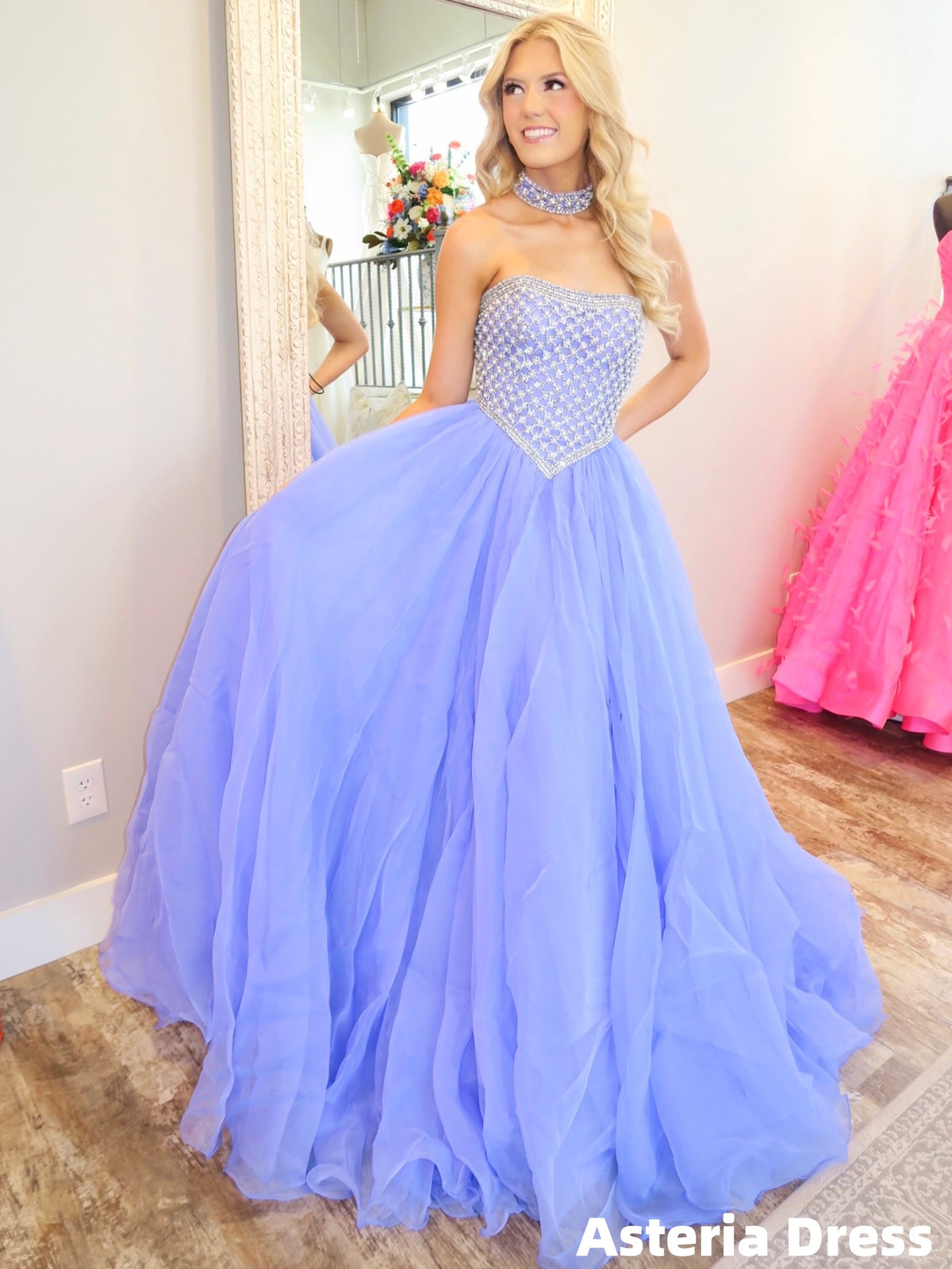 Luxury Beaded A-Line Organza Lilac Evening Prom Dress