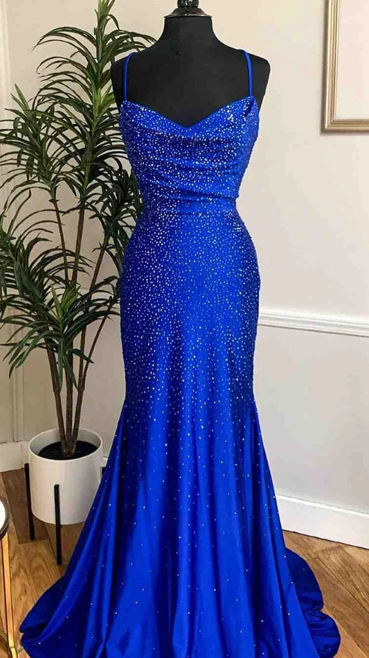 Luxury Beaded Royal Blue Prom Dresses For Women Party Dance Dress,AST2210