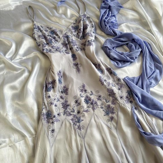 Blue Spaghetti Straps A-Line Satin Beading Long Prom Dress Vintage Party Dress, DP4833