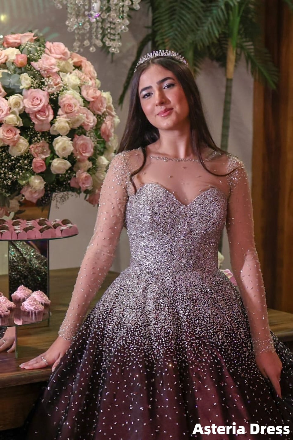 Luxury Burgundy A-Line Beaded Quinceanera Ball Gown, Sweet 16 Dress