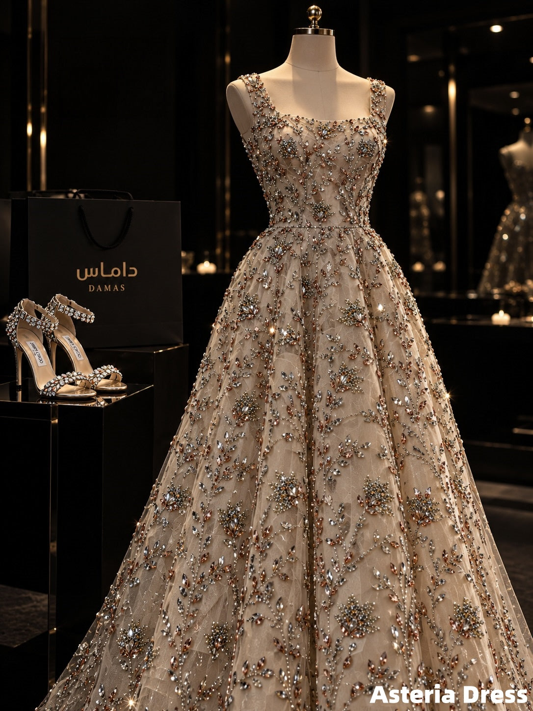 Luxury Champagne Beaded A-Line Prom Dresses, Long Formal Party Dress