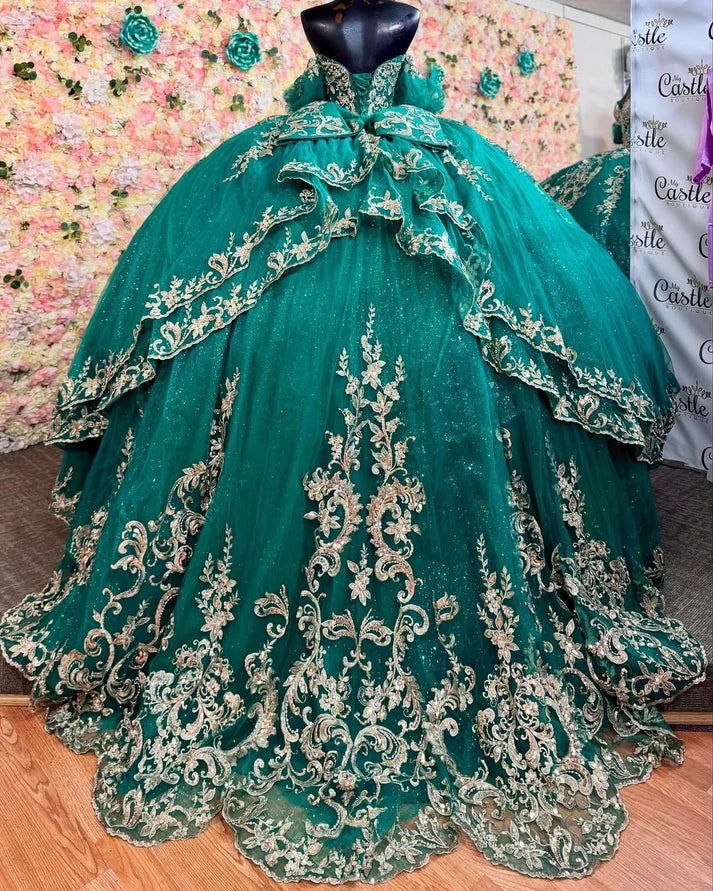 Luxury Dark Green Beaded Tulle Prom Evening Dresses, Quinceanera Dress, Sweet 16 Dress,AST2116