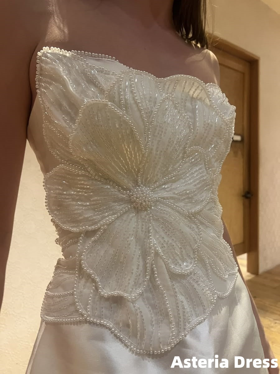 Luxury Floral Beaded Strapless Full Length Party Dress