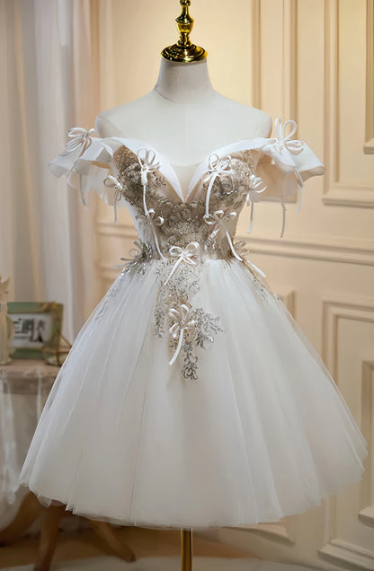 Luxury Ivory Beaded Homecoming Dresses A-line Tulle Mini Party Dress, AST2046