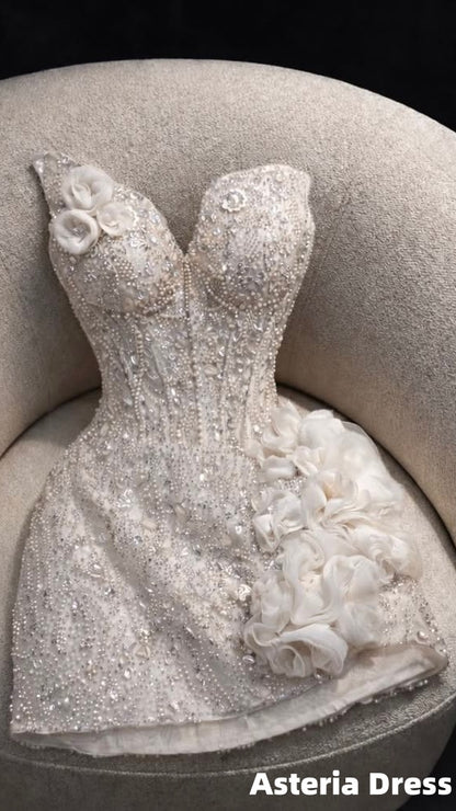 Luxury White Beaded Floral Tight Homecoming Dress