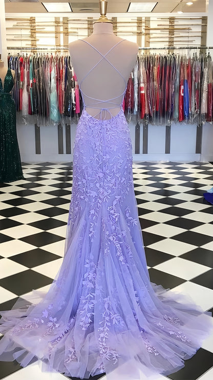 Mermaid Appliques Long Prom Dress Tulle Party Dress, Senior Prom Dresses,AST1607